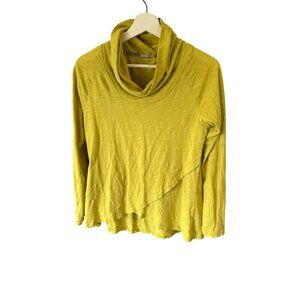 Mod o doc Cowl Neck Lime Green Slub Knit Cotton Top Women's XS Long Sleeve